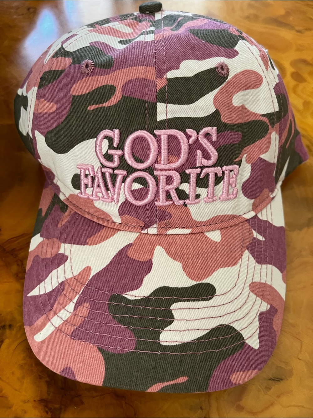 New Gods Favorite Baseball Cap Camo PINK with embroidered words